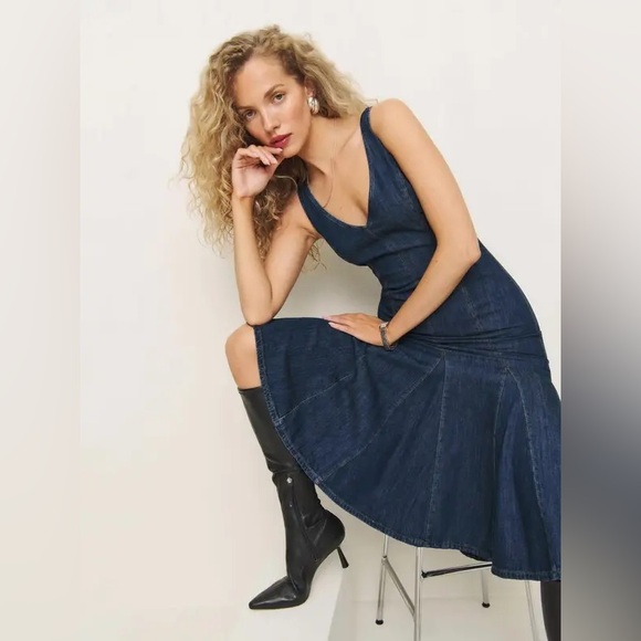 Reformation Serafina Denim Midi Dress Size 4 $248